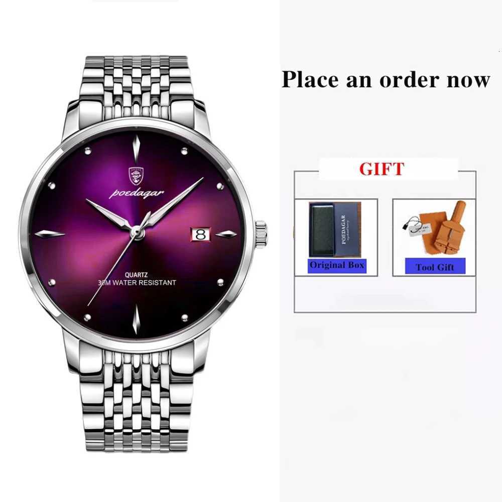 POEDAGAR Top Brand Luxury Men Waterproof Luminous Stainless Steel Ice Sport Quartz Clock Mens Date Business Wrist W250806
