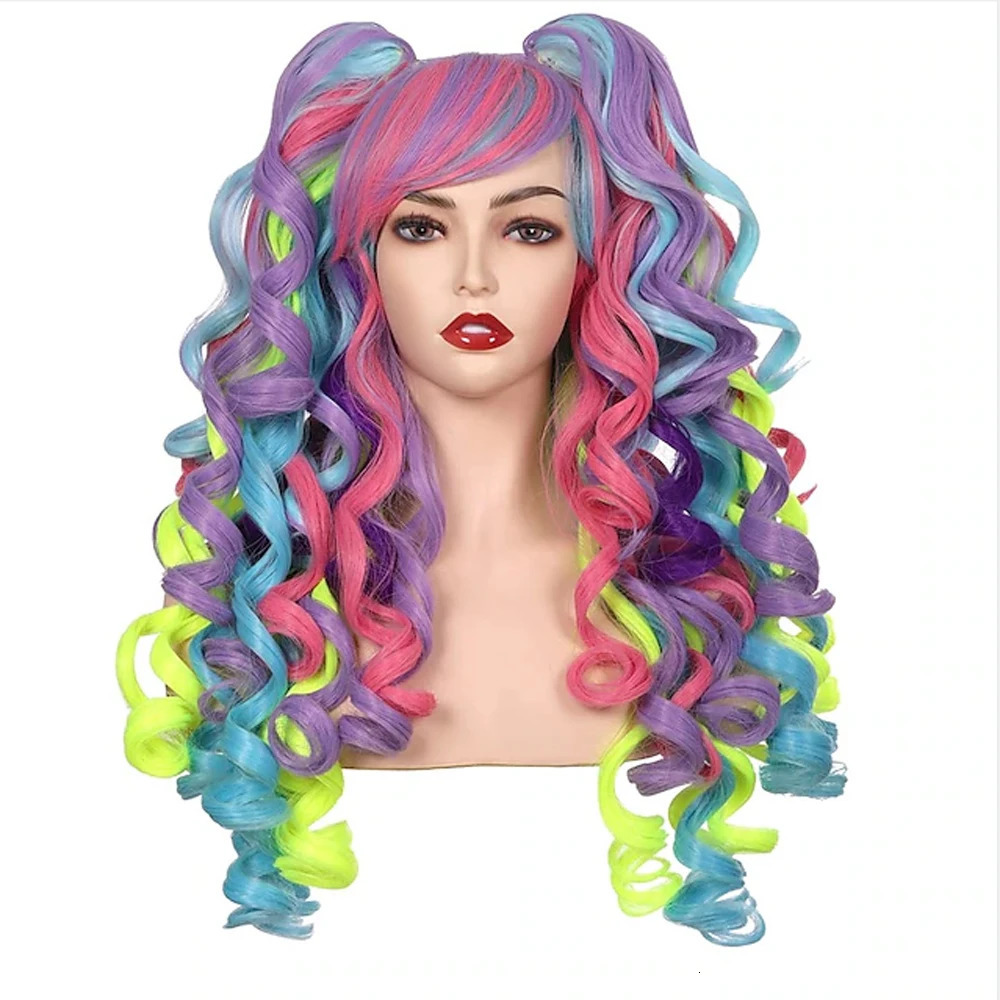 HAIRJOY Women Synthetic Hair Long Curly Cosplay Wig Halloween Wigs for Party with 2 Ponytails 250805
