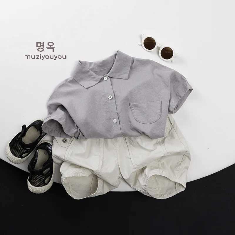 2025 Summer New Children Short Sleeve Shirts Thin Cotton Boys White Shirts Solid Baby Girl Casual T Shirts Kids Clothes X250806