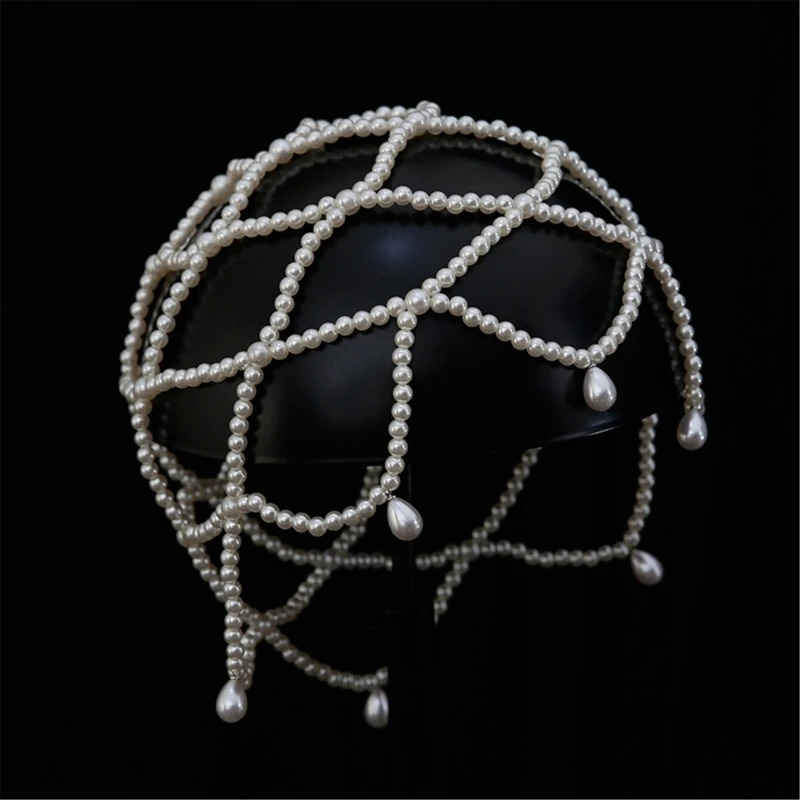 2025 fashion chic women white handmade pearl weave hat 250806