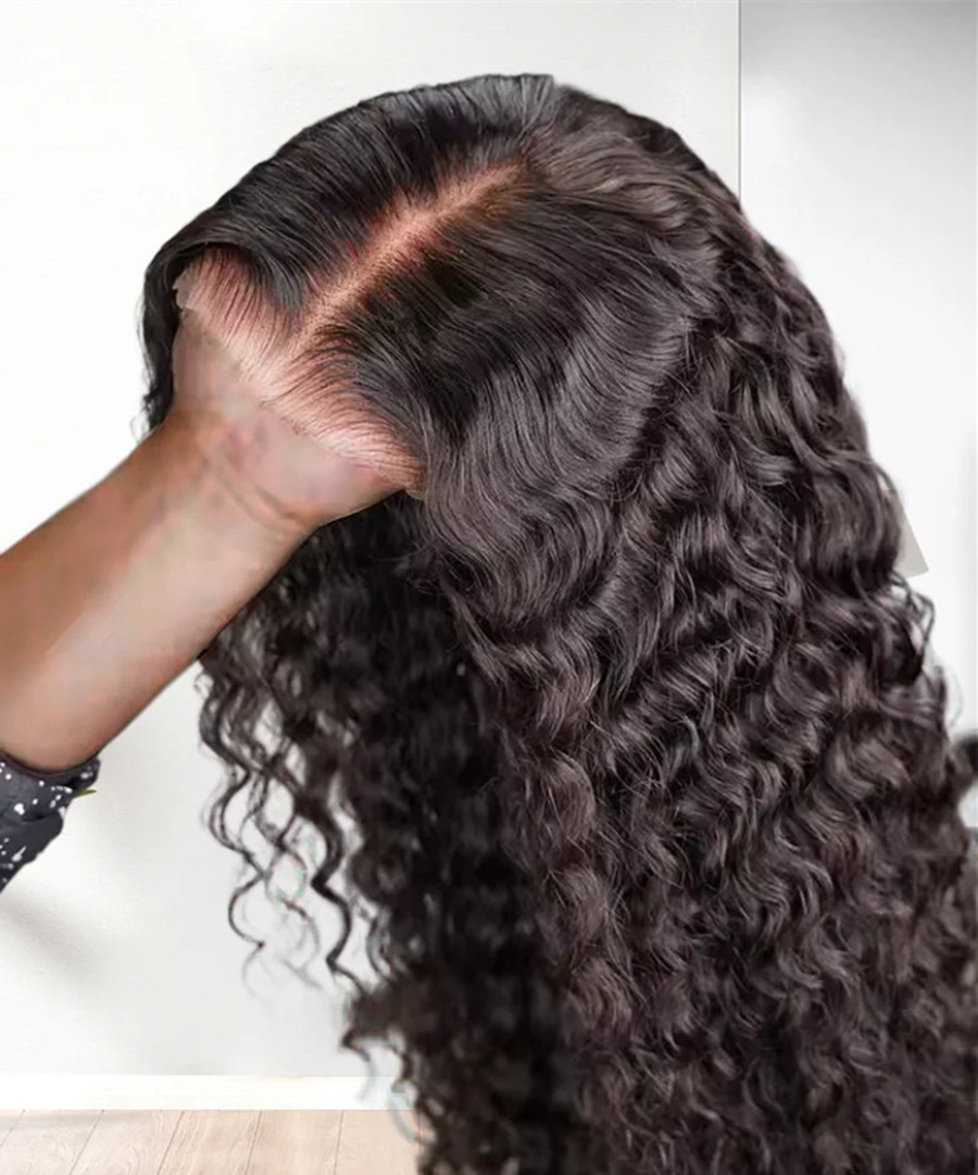 360 Full Lace water wave HD Lace Frontal Wig for Women 13x4 Front Deep Wave Curly Remy long Human Hair Dark Black Glueless Pre Plucked