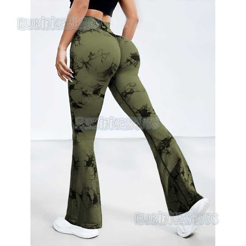 Tie-dye Flared Pants Women Fitness Pants Tight Peach Hip Breathable High Waist Slim Wide-leg Yoga Pants Flared Pants H250806 002