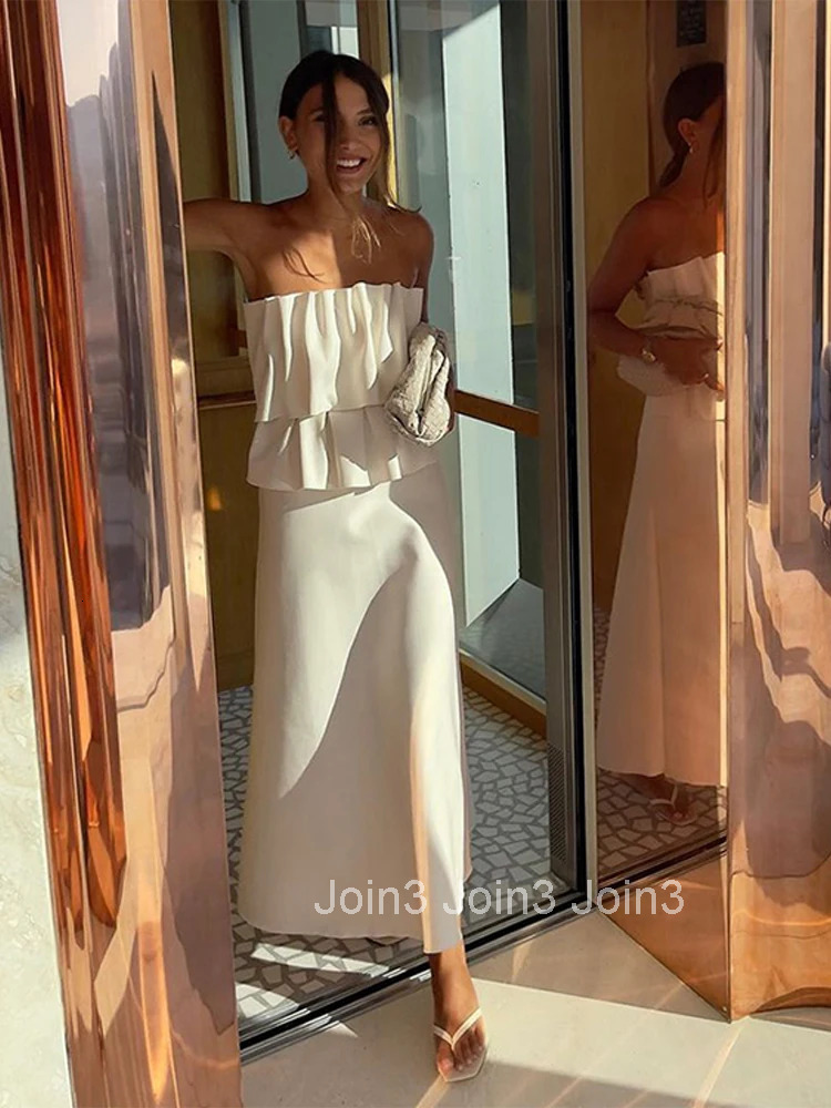 Casual White Womens Long Dresses Elegant Pleated Sleeveless A-line Long Skirt For Women Spring Slim Ladies High Street Vestidos