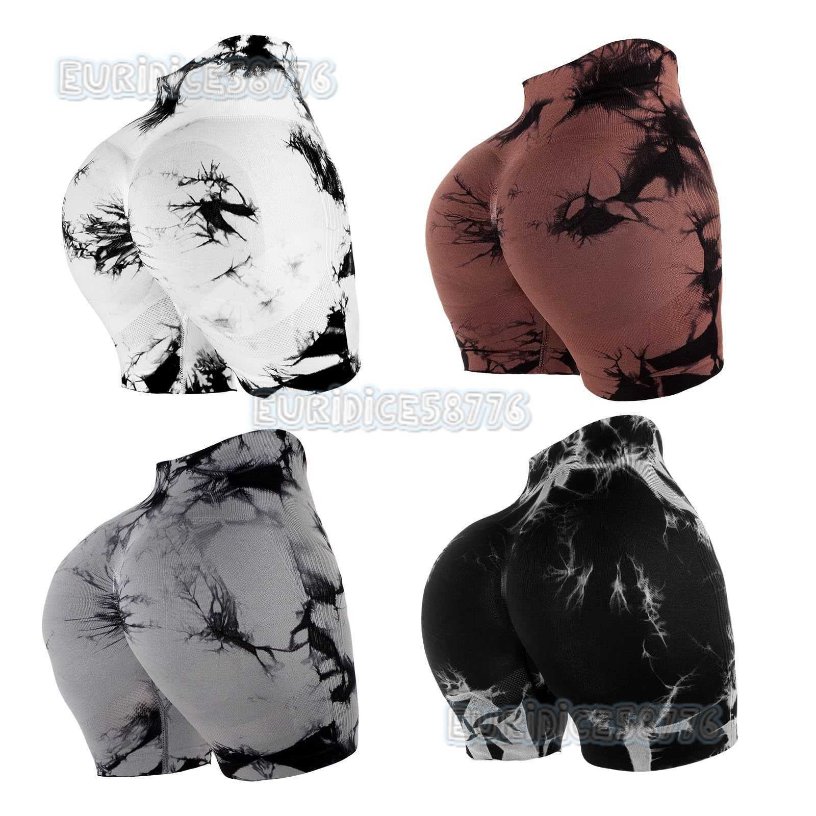 Seamless Peach Yoga Tight Shorts for Women Tie-dye Printed High Waist Hip-lifting Sports Running Fitness Shorts H250806