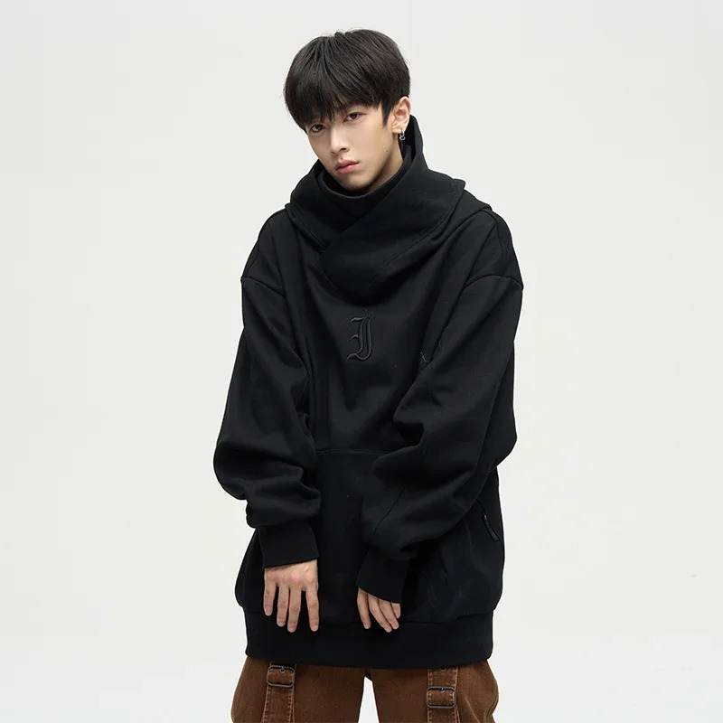 Autumn Ninja Streetwear Turtleneck Hoodies For Men Letter Embroidered Hip Hop Fashion Sweatshirts Y2K Vintage Fleece Hoody250806
