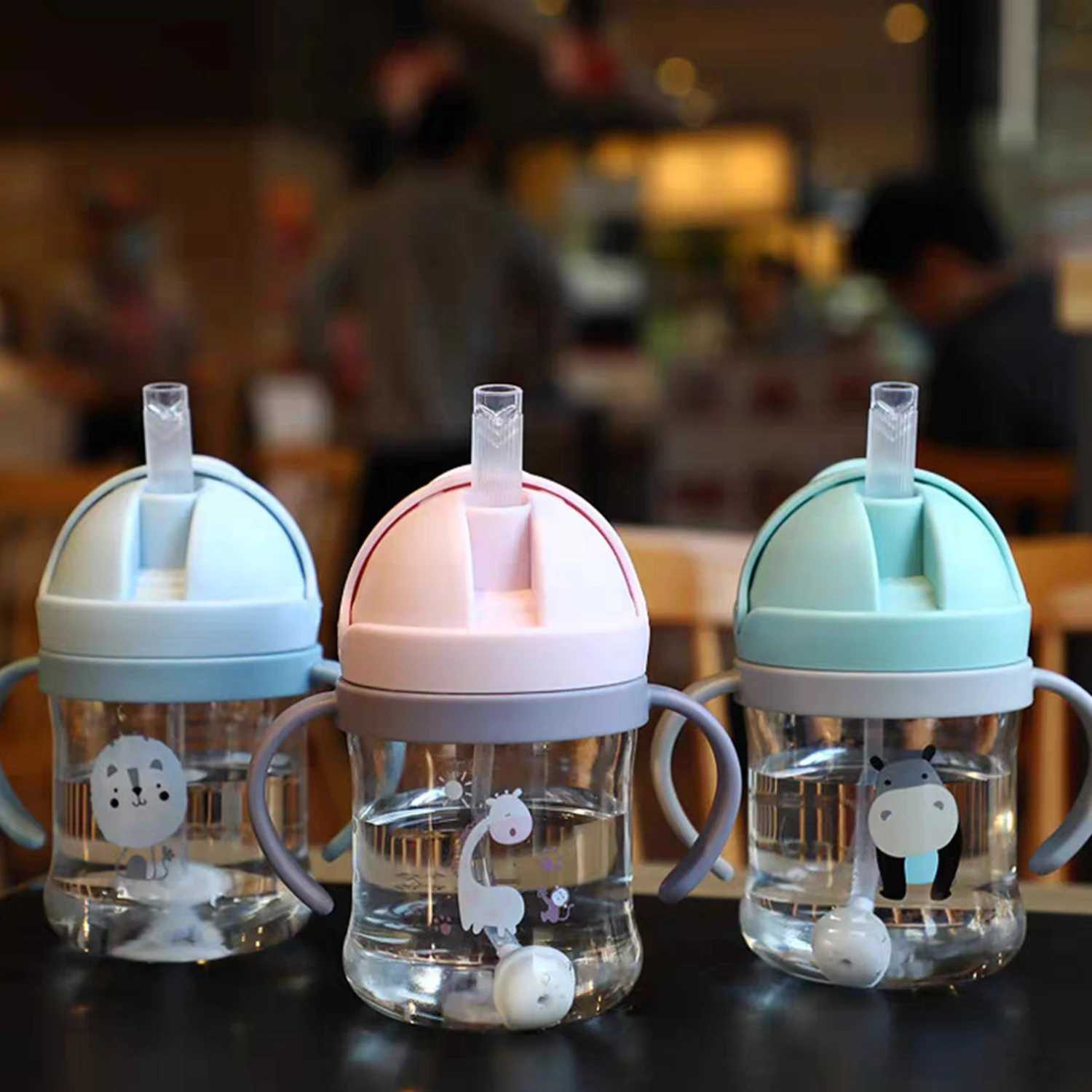 250ML Cartoon Childrens Straw Cup Baby Learning Drinking Cup Plastic Drinking Cup Anti-Choking Portable Kindergarten Water Cup X250806