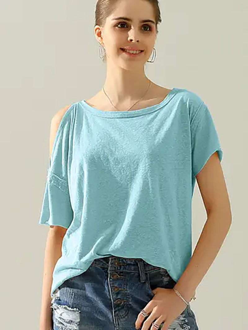 Casual solid color crew neck top Fashionable, comfortable and simple CWTTS422