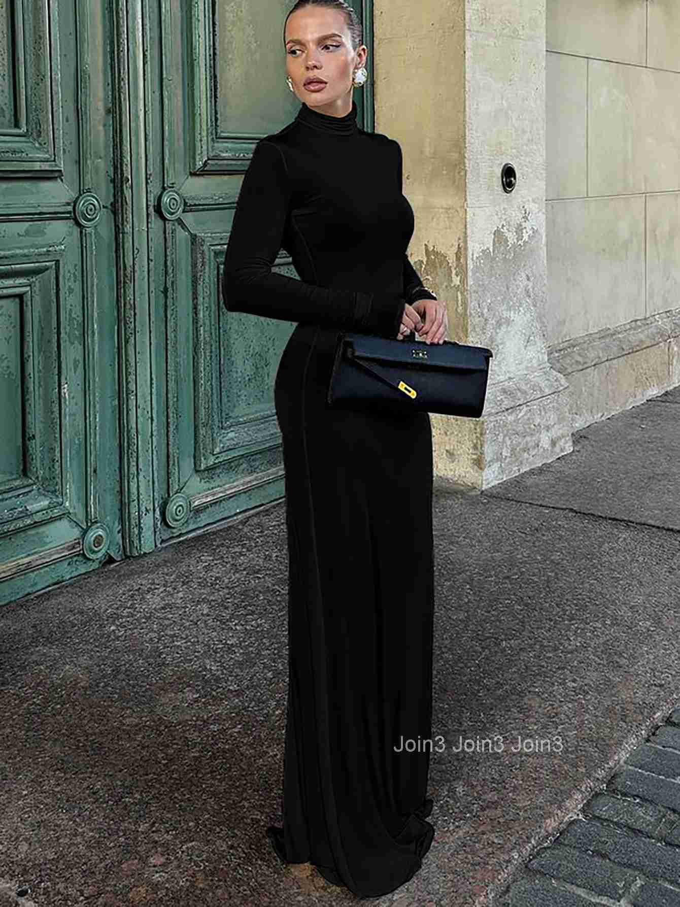 Hawthaw Women Spring Autumn Long Sleeve Party Solid Color Bodycon Basic White Long Dress Wholesale Items For Business