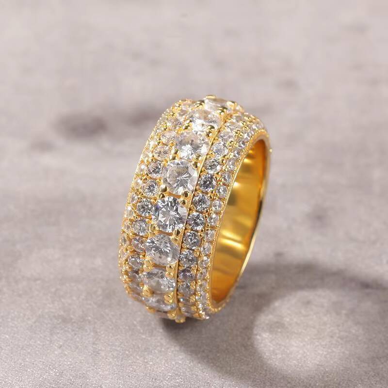 Fashion 925 Silver Pass Diamond Tester 5 Rows Moissanite Dazzling Sparkly Eternity Band Ring for Men
