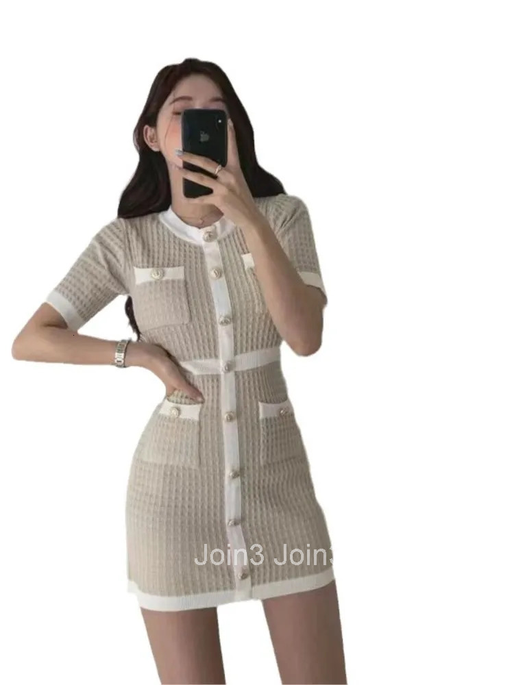 Elegant Korean Xiaoxiangfeng Slim Mini Dresses Women Fashion Temperament Solid Color Package Hip Bodycon Dress Spring Summer New