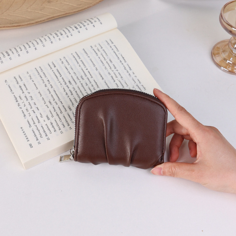 Korean Version INS New Style Wrinkled Wallet for Women Simple Cute Compact Internet Celebrity Solid Color Versatile Coin Purse WALLE