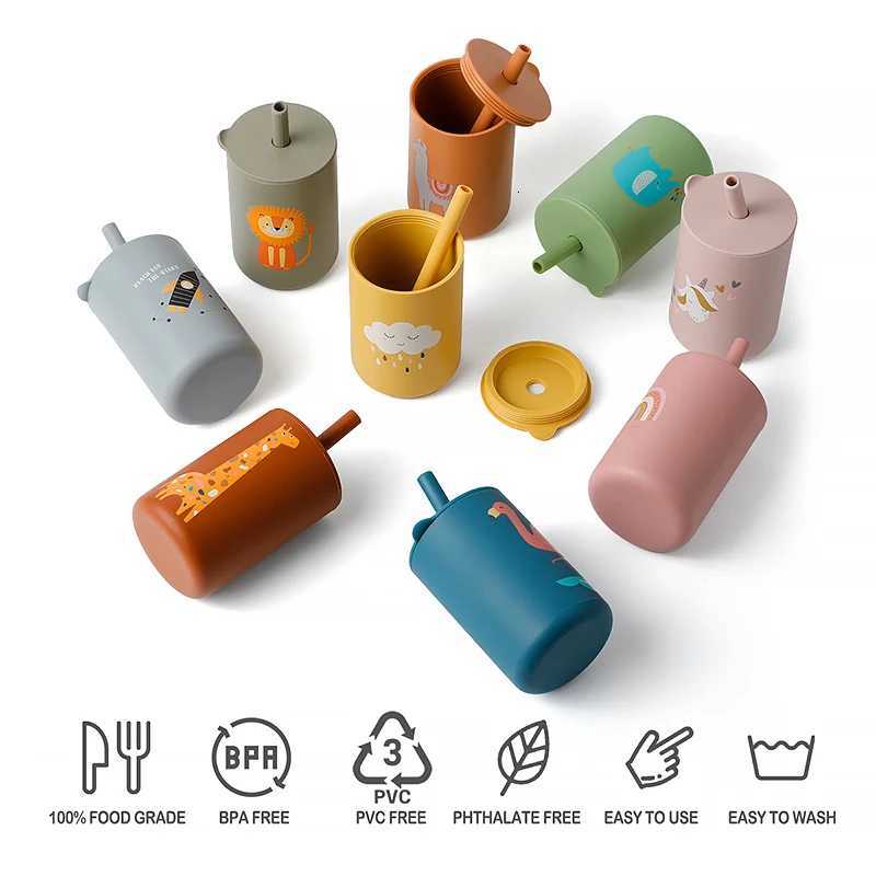Baby Feeding Drinkware Straw Cup Baby Cartoon Learning Feeding Cup Food Grade Silicone Toddler Water Bottle Tableware BPA Free X2508061