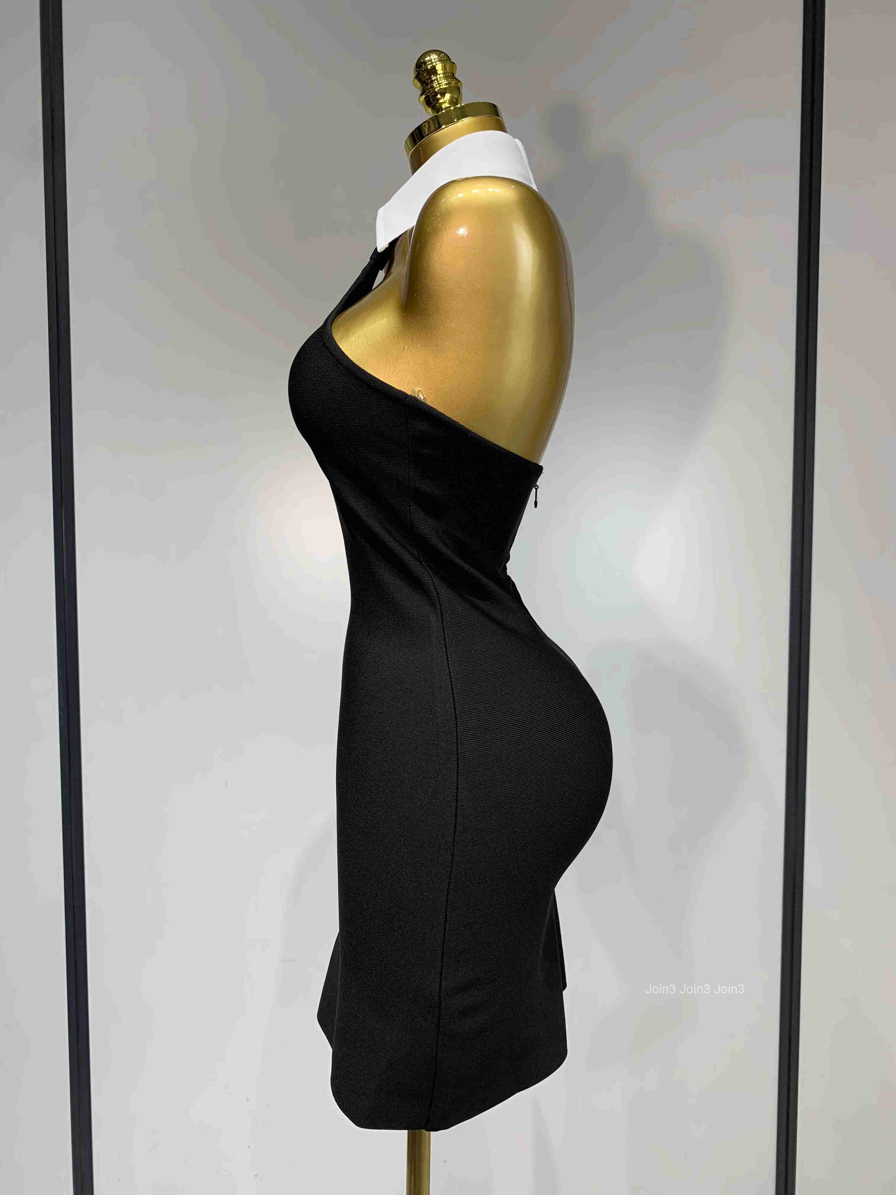 Women Sexy Backless White Shirt Collar Black Mini Bodycon Bandage Dress Elegant Evening Club Party Luxury Birthday Dresses