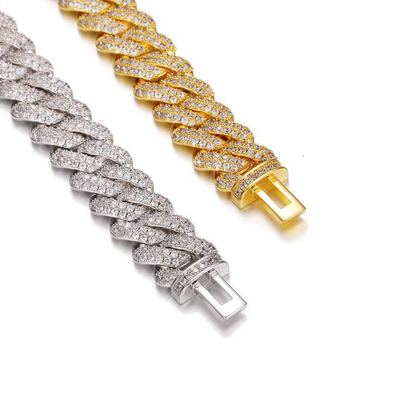 15MM Wholesale Fashion Jewelry Hip Hop Iced Out Moissanite/Zircon Cuban Link Chain Necklace for Men and Women