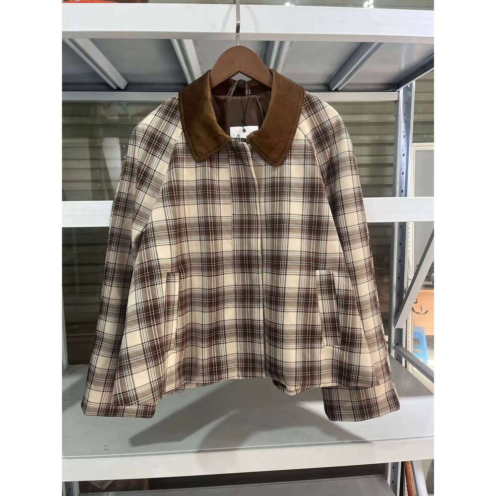 RARA Spring New French Romantic Women's Retro Plaid Cape Long Sleeve Cotton POLO Collar Jacket