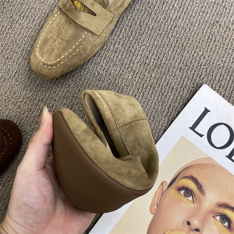 Free Shipping 2025 New Design Women's Flat Flat Dress Shoes Fashionable and Comfortable Brown Black British Style Suede Leather Shoes