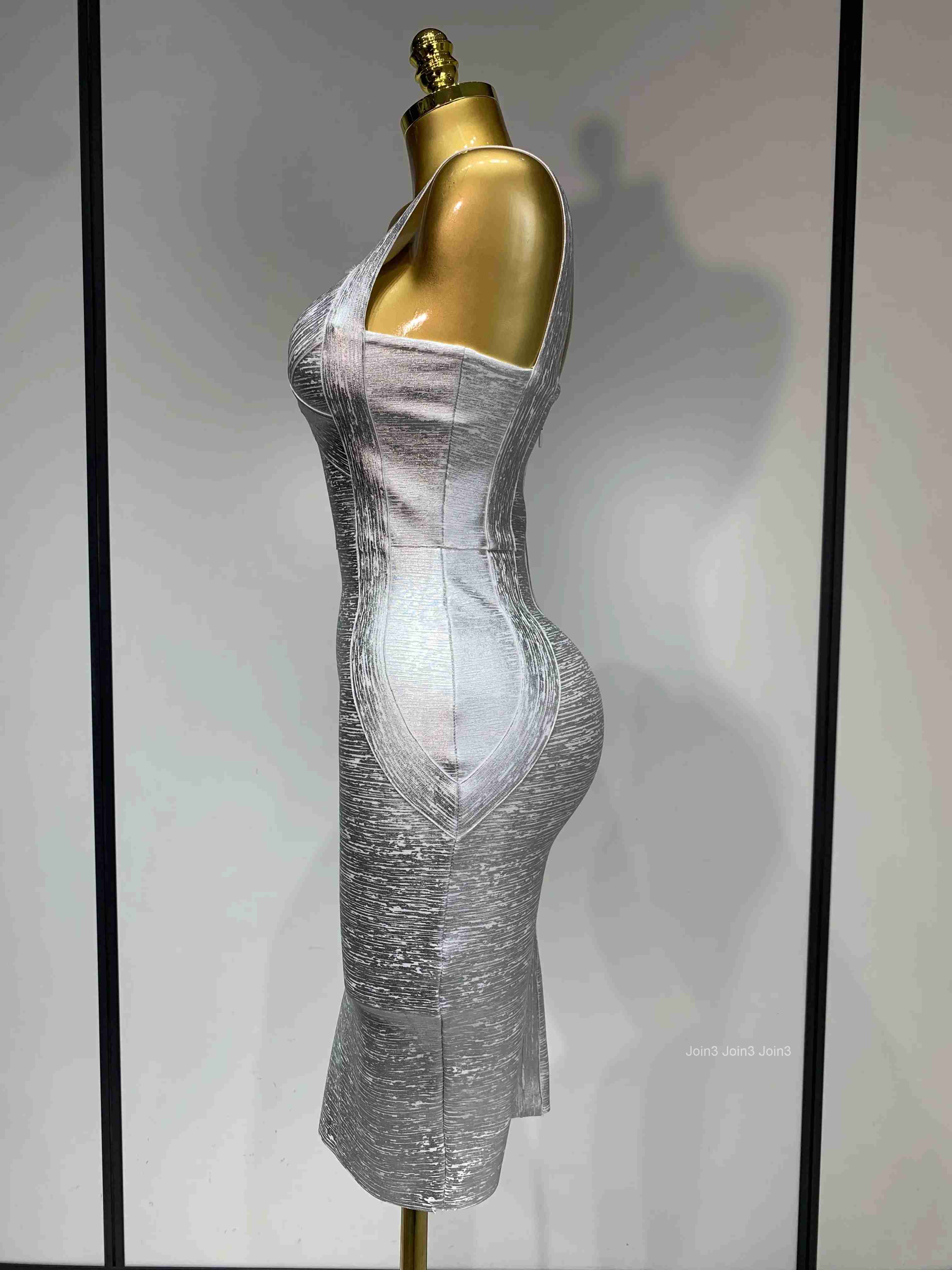 High Quality Women Sleeveless Bodycon Bandage Dress Celebrity Elegant Silver Gold Cocktail Party Birthday Dress Vestidos