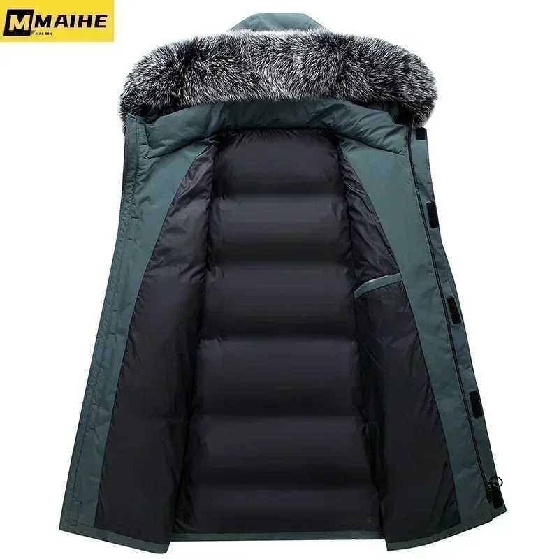 2024 Winter Long Down Jacket For Mens Brand Casual Fur Collar Hooded White Duck Down Warm Coat For Mens Clothing Winter Jacket W250806