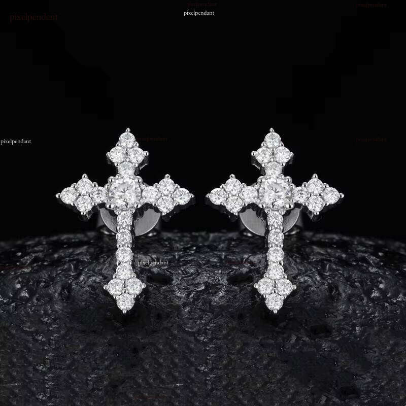 Men's and Women's Hip-Hop Jewelry New Release VVS Moissanite Iced Christian Cross Earrings Pure Sier Suitable for Weddings