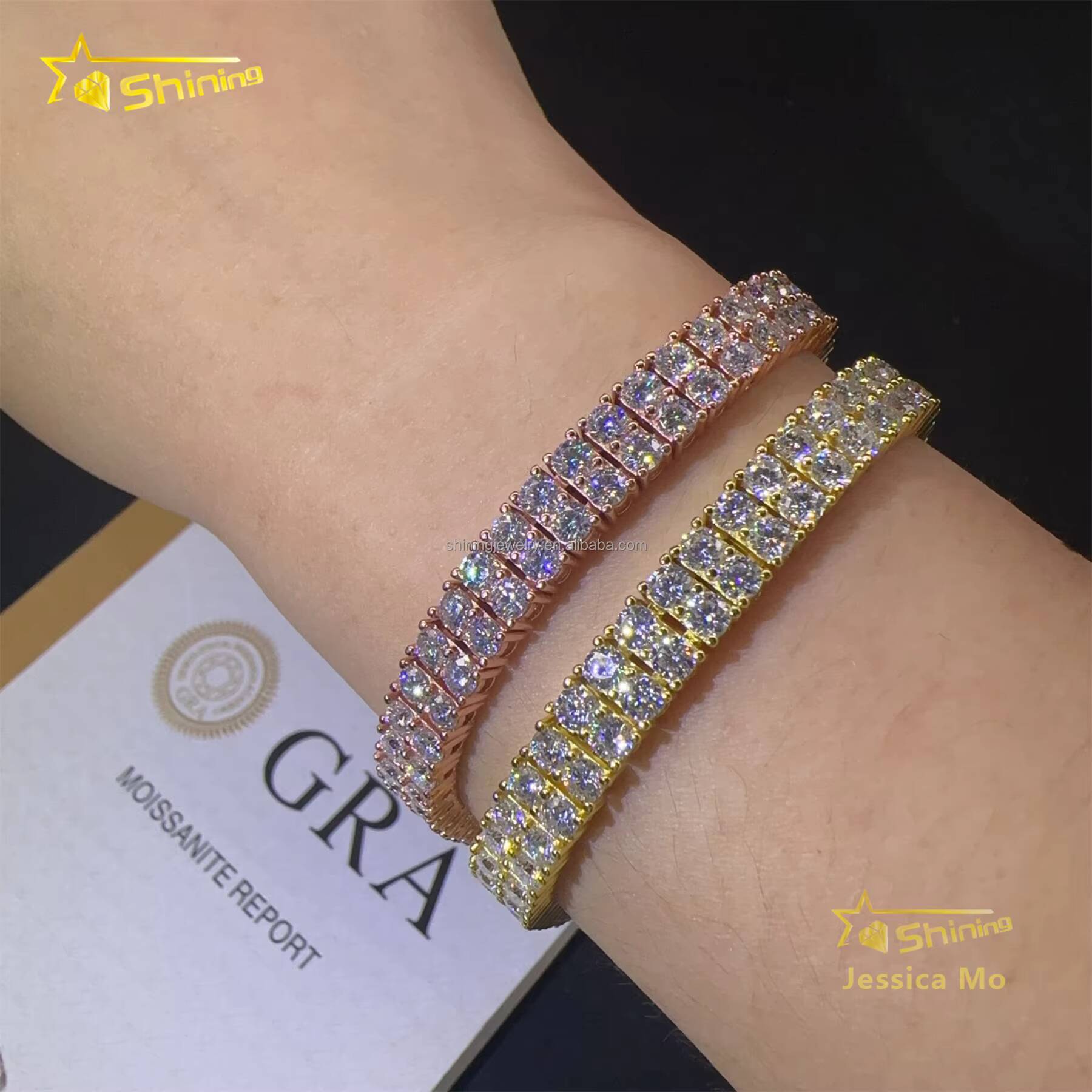Bulk Stock New Arrivals S925 Solid Silver Two Rows 3mm Hip Hop Jewelry VVS1 Moissanite Iced Out GRA Certificate Tennis Bracelet