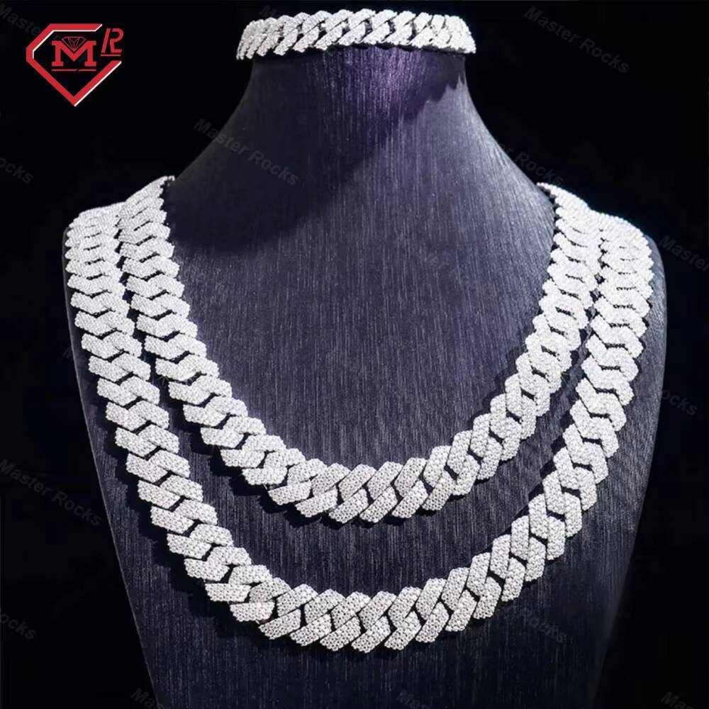 15MM Hiphop Cuban Chain Necklace Pass Diamond Tester Thick Heavy Men 925 Silver Moissanite Cuban Chain