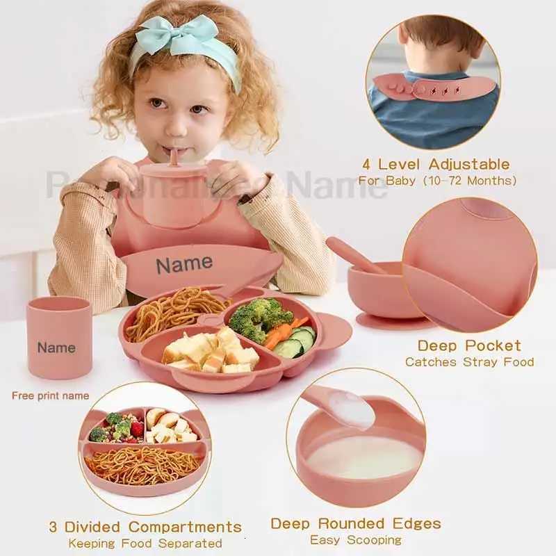 11pcs Childrens Silicone Tableware BPA Free Bear Plate Baby Feeding Set with Personalized Customization Baby Name X2508061