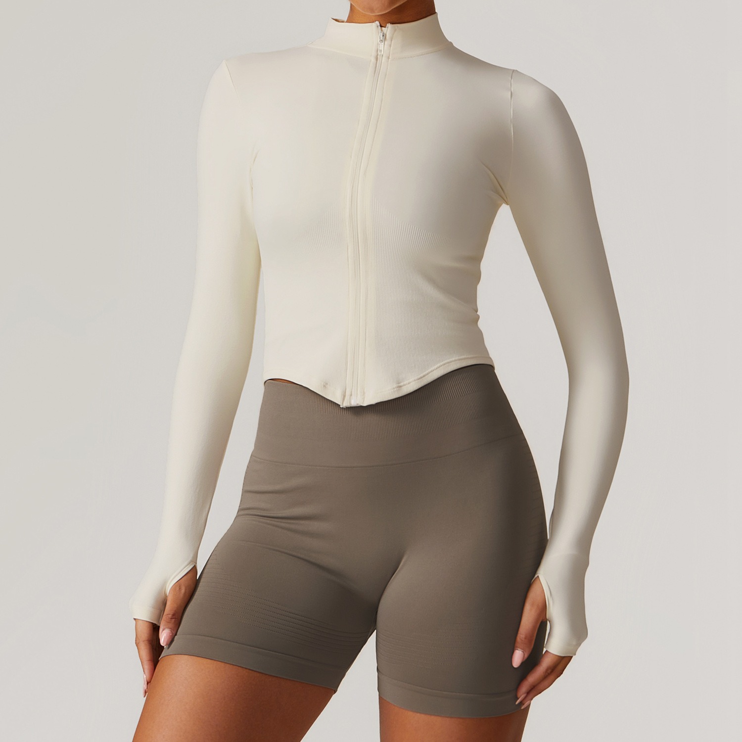 Women Zip Up Long Sleeve Yoga Jacket High Neck Tight Fit Quick Dry Workout Top