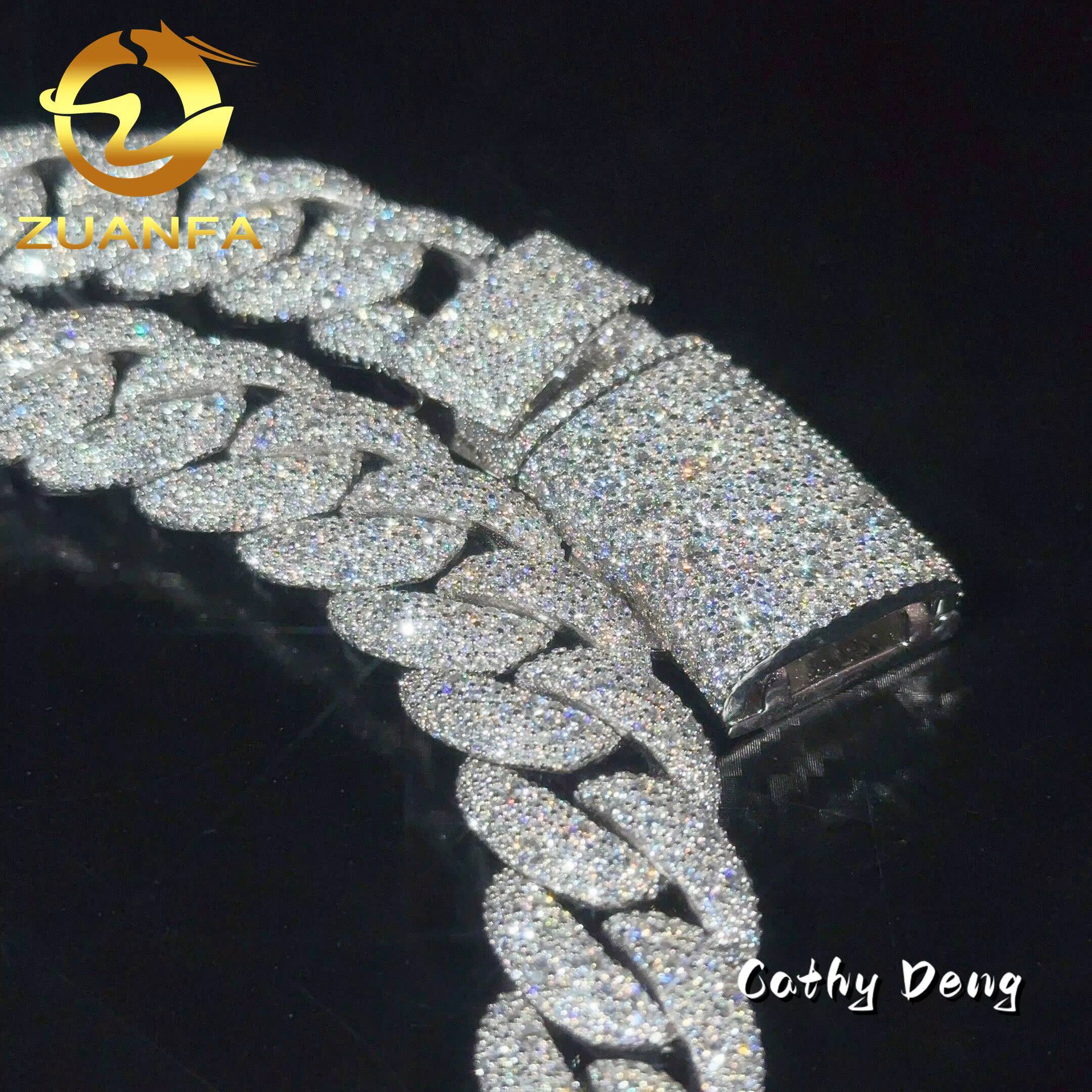 925 Sterling Silver 22mm Iced Out Cuban Link Moissanite Hiphop Men Iced Out Cuban Link Chain Full Lab Moissanite Necklace Chain