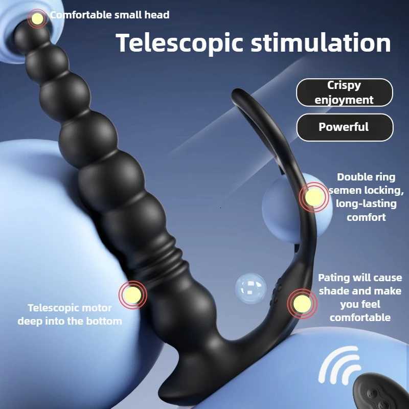 Male Prostate Massager Telescopic Anal Vibrator with Penis Ring Butt Plug Remote Control Wearable Anus Adult Sex Toy for Men Gay XJ250806