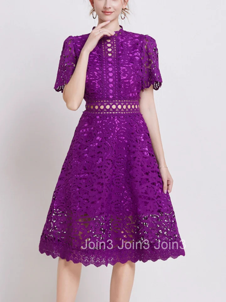 HAM Spring New Womens Lace Dresses Floral Crochet Hollow Out Vestido Patchwork Casual Slim Office Party Long Dress