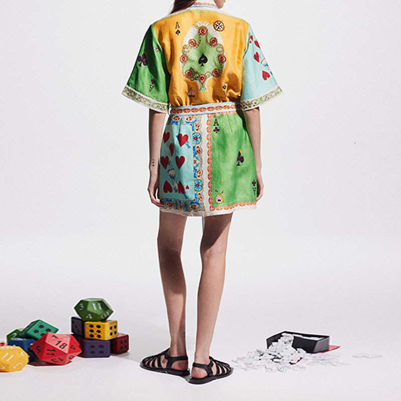 New Women's Fashion Casual Printed Shirt Elegant Short Summer Dress B5