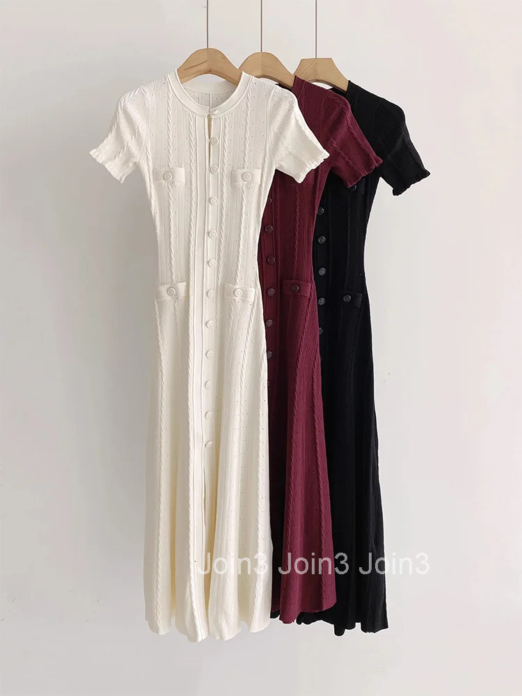 TSDFC New Spring Summer for Women Hollow Knitted Dress Temperament Short Sleeve Elegant Fashion Slim Bodycon Party Dress