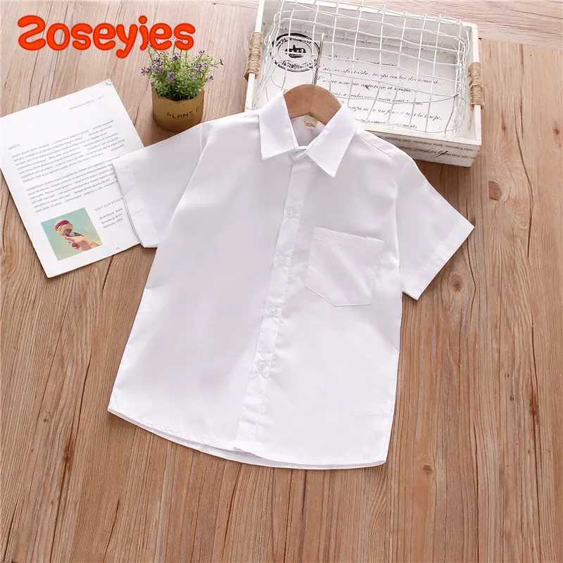 New Summer Boys Shirt Short Sleeve Button A Line Collar Simple White Shirt Light Pocket Decoration Casual X250806