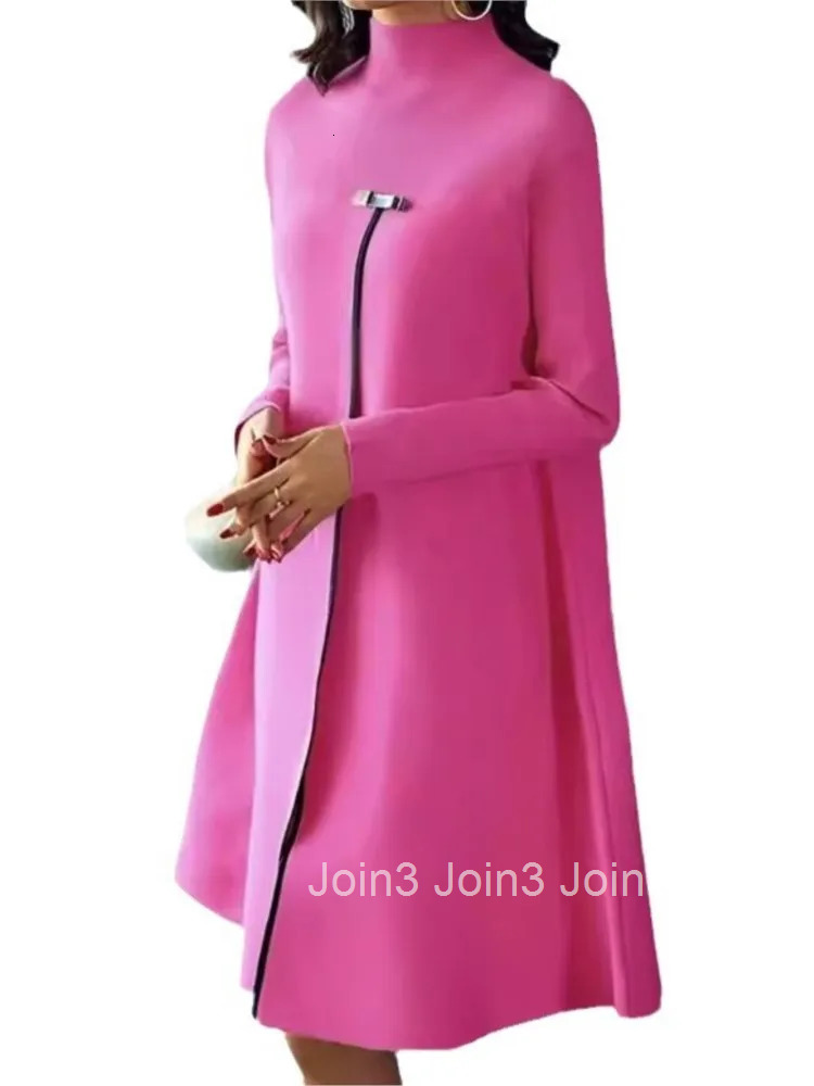 Spring Autumn New Fashion Temperament Style Long Sleeve Dress Elegant Women Round Neck Casual Loose High Split Design Dresses