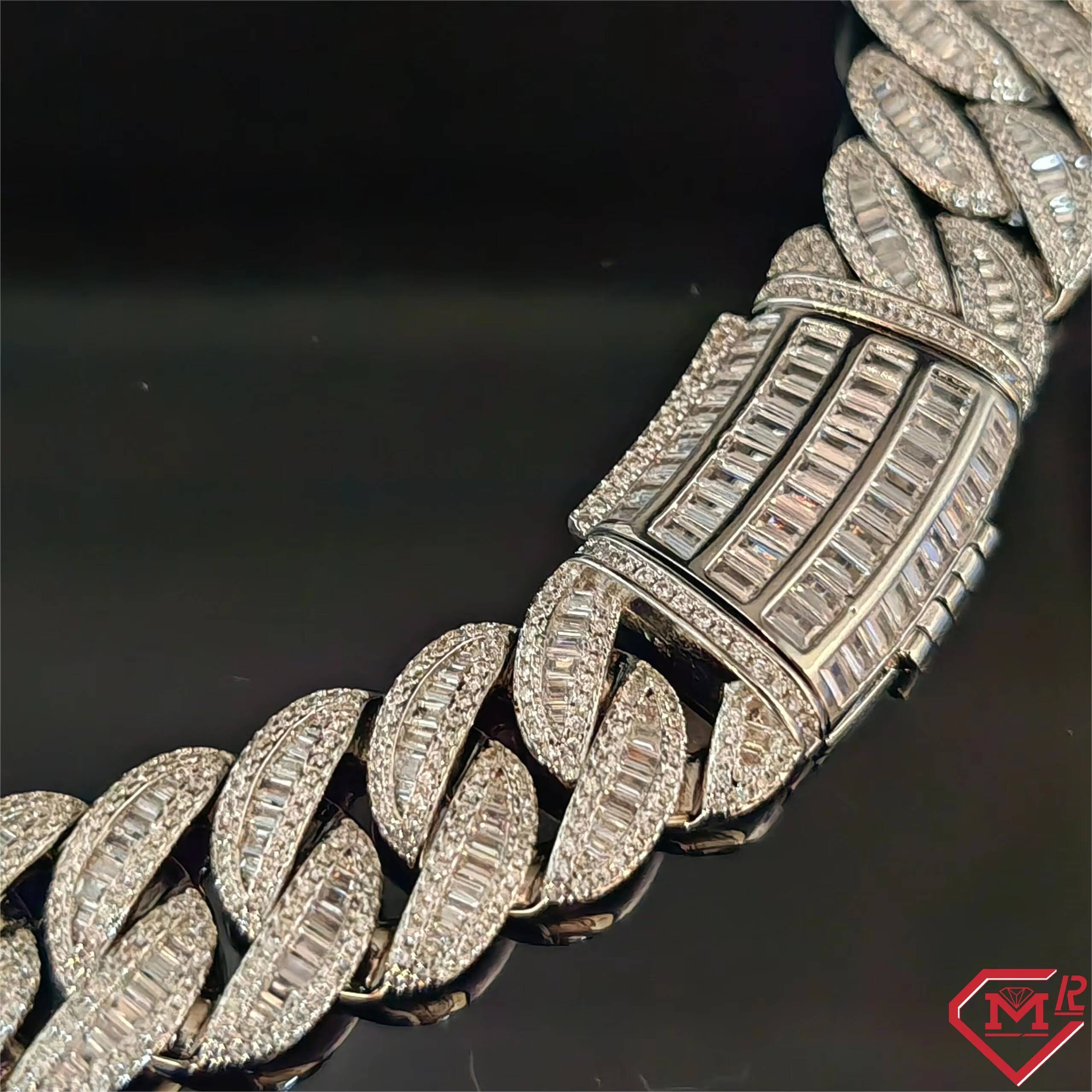Buss Down Cuban Link Chain Hiphop Jewelry Baguette Cut 16MM Iced Out 925 Silver Moissanite Cuban Chain