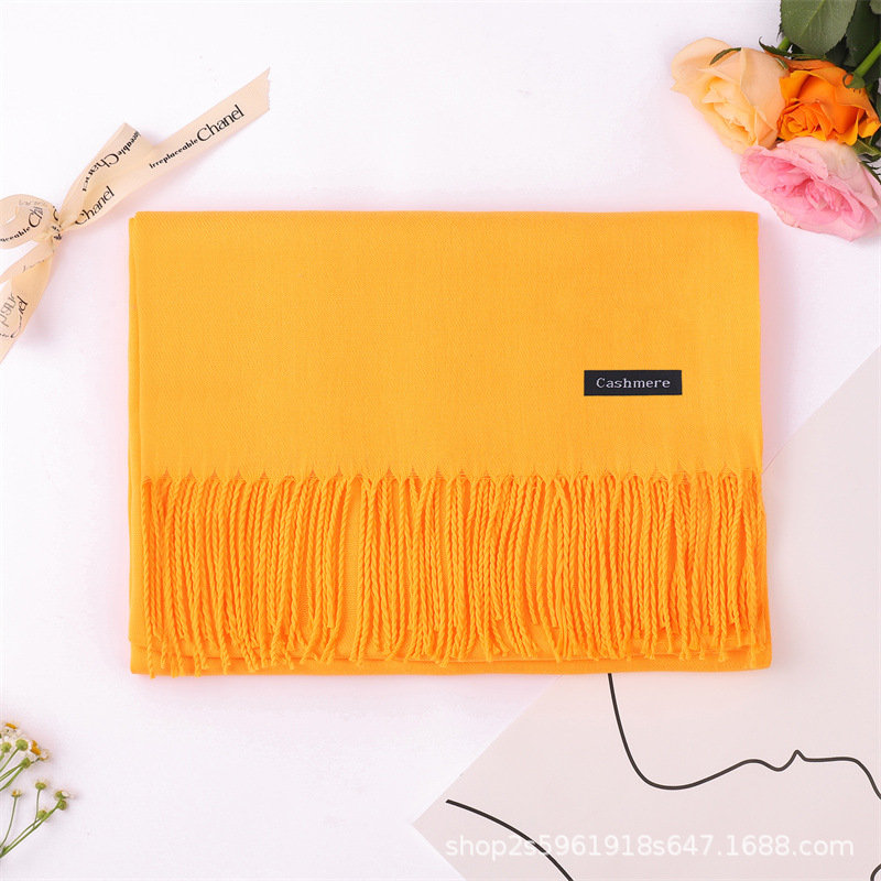 K1601 New autumn and winter European and American long tassel warm scarf solid color cashmere shawl versatile style