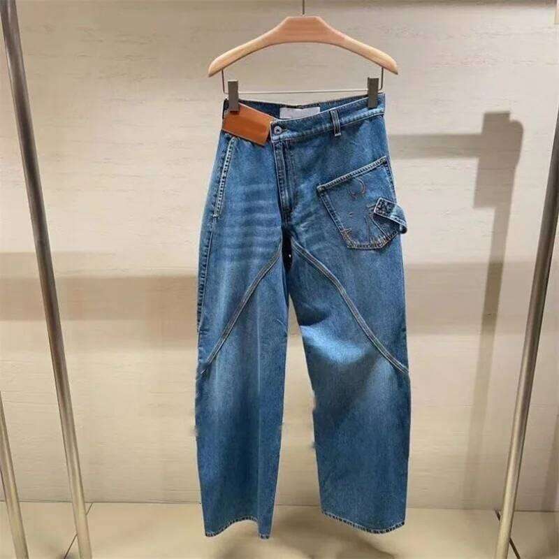 Blue Asymmetric Denim Pants 2025 New Women's Jeans Loose And Comfortable Trendy Ladies Trousers 250806