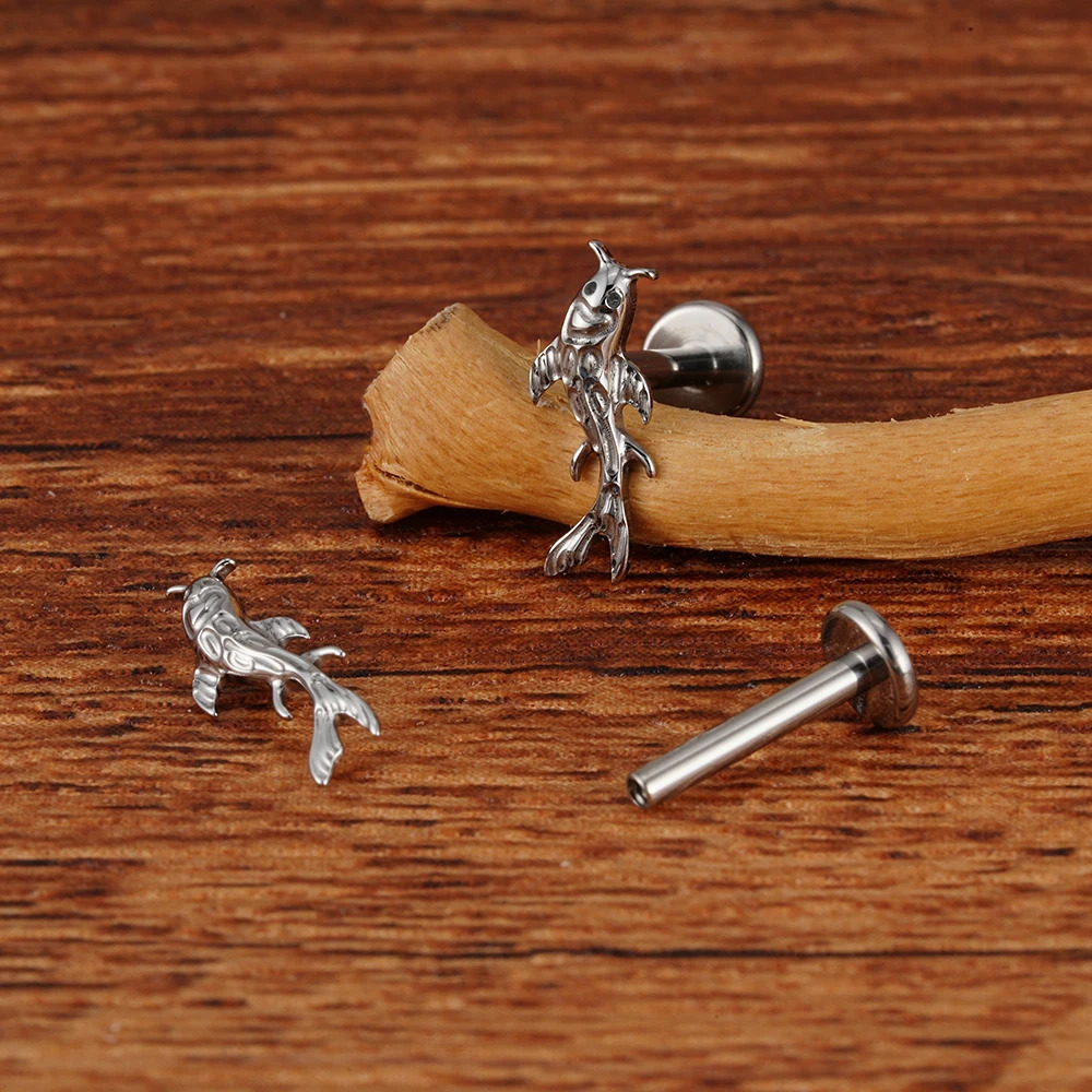 Right Grand ASTM 36 Koi Fish Cartilage Earring Tiny Tragus Stud Helix Conch Flatback Piercing 16G Animal Body Jewelry 250805