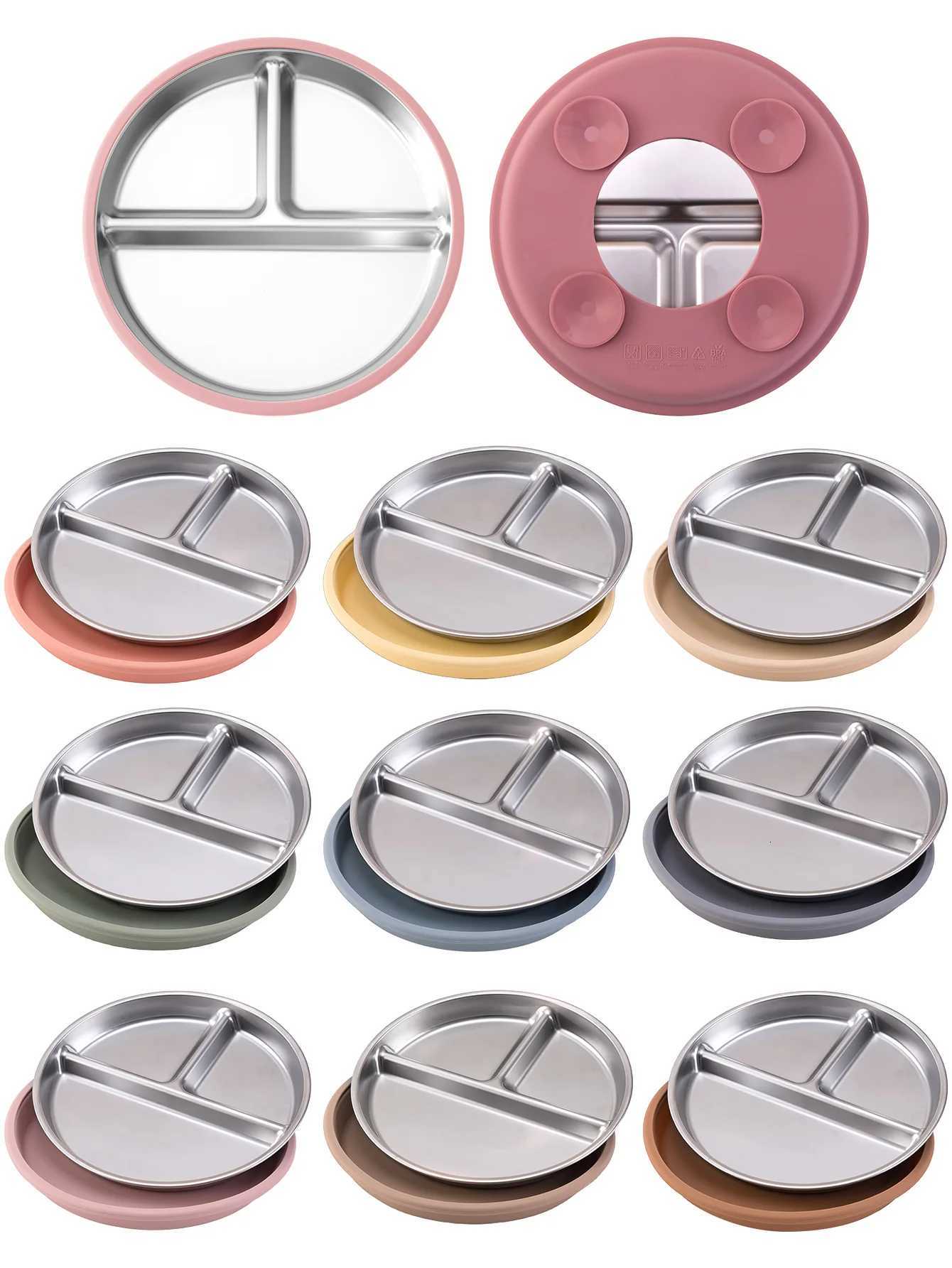 5PCS Stainless Steel Detachable Dishes Plate Baby Feeding Set With BPA Free Silicone Bowl Cup Infant Training Fork Spoon Gifts X250806