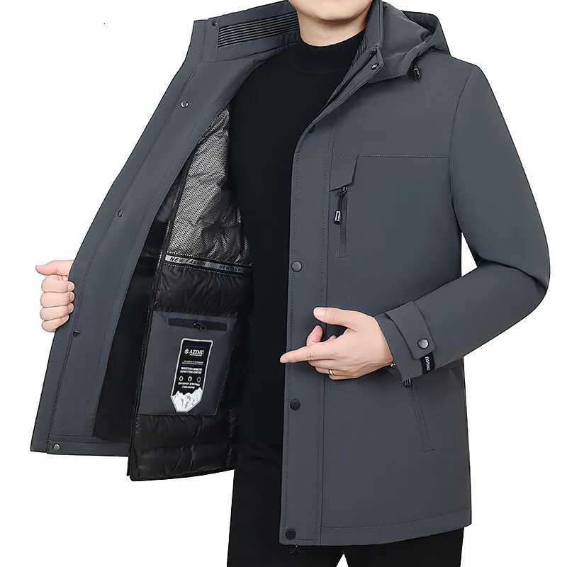 Mens Detachable Liner Hat Puffer Coats Business Casual Hooded White Duck Down Jackets 2025 Winter Outerwear Windproof Top Parka W250806