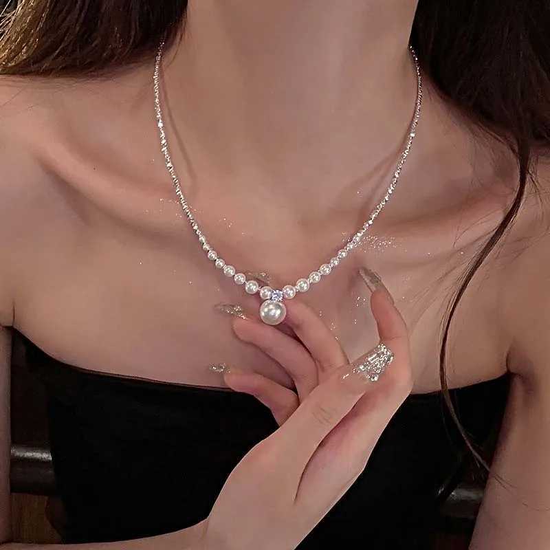 New Fashion Pearl Droplet Necklace for Women Minimalist Design String Bead Collarbone Chain Wedding Jewelry Gifts Y250805