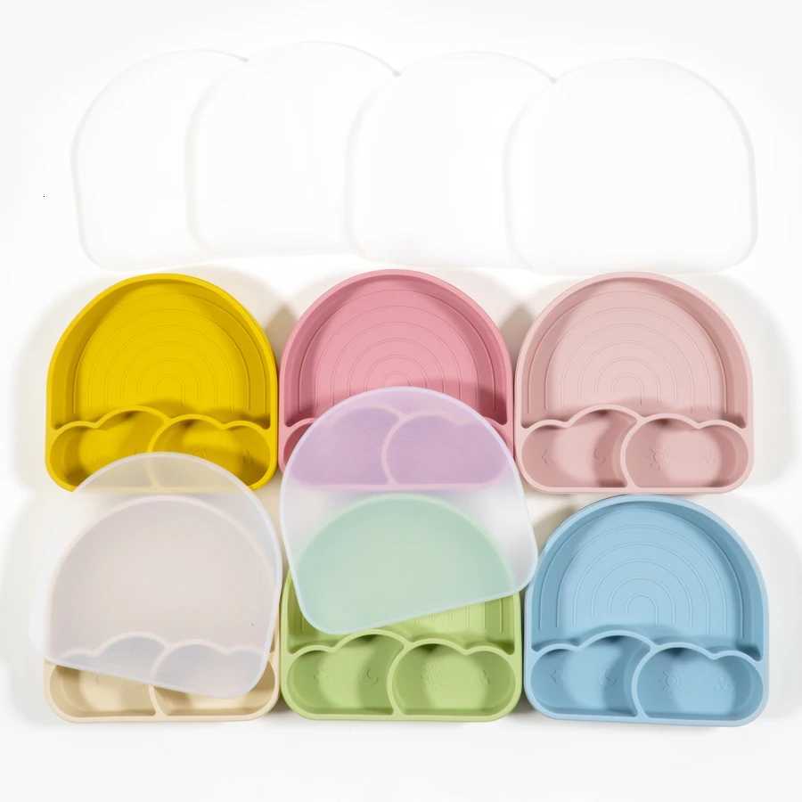 New Design Silicone Dining Plate Suction Cute Cartoon Rainbow Dishes Toddle Training Feeding Sucker Bowls Childrens Tableware X250806