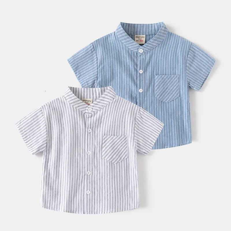 2025 Summer Children Striped Shirt Boys V-neck Short-sleeved Shirt Korean Version Style Baby Cotton Casual Top X250806