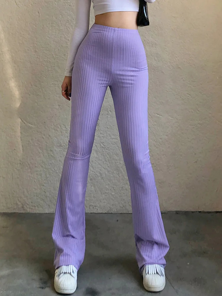 Slim High Waist Capris Sexy Bell Bottom Flare Tights Solid Y2k Women Clothes E Girl Aesthetic Fashion Streetwear Woman Pants 250806