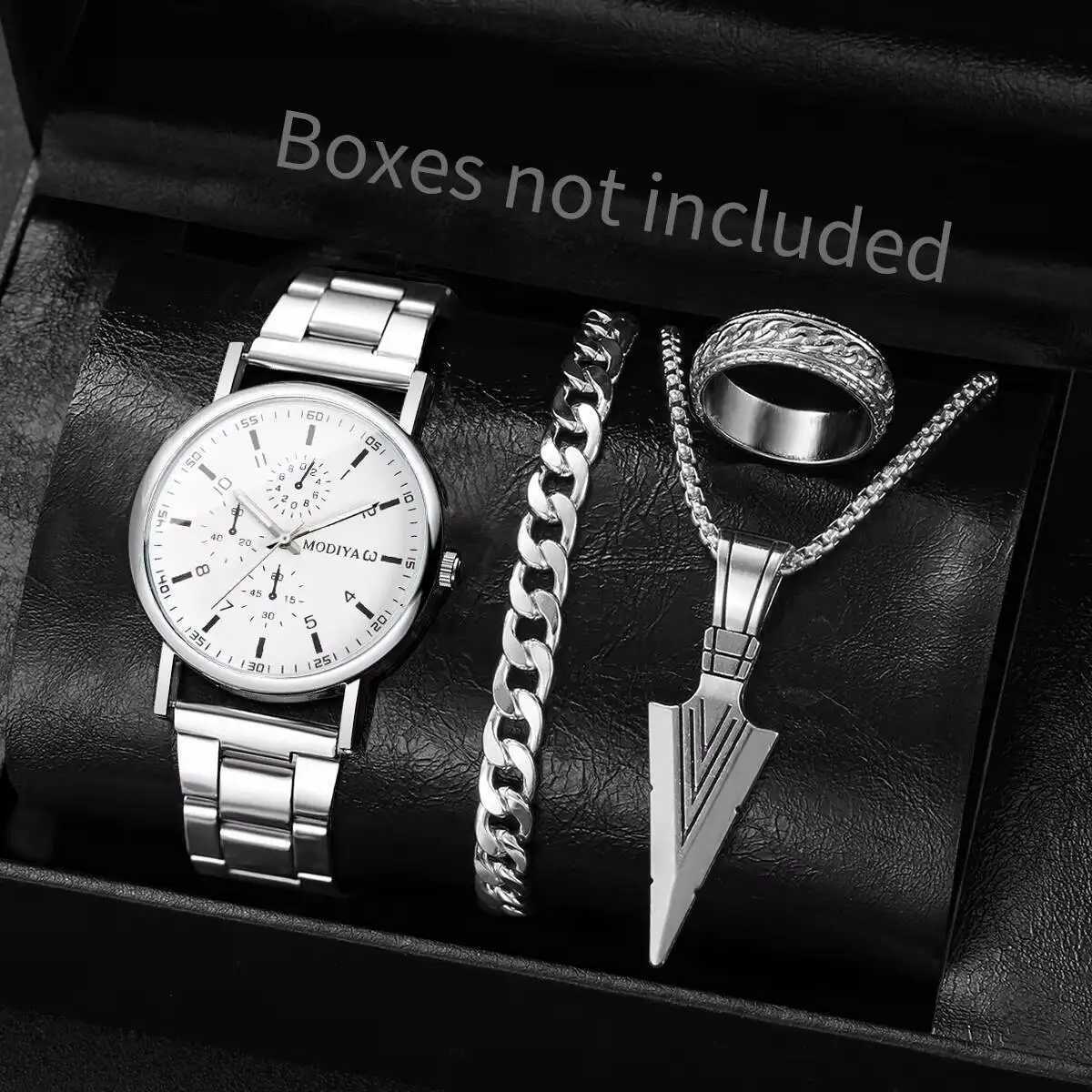 4PCS/Set Fashion Men Busin es Casual Quartz Wrist Jewelry Set for Men Clock Reloj HombreWithout Box W250806