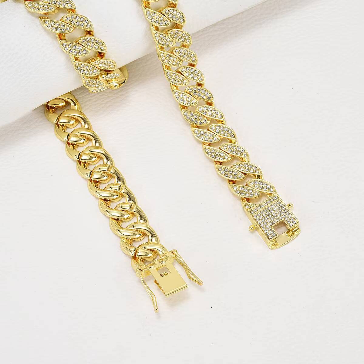 Cross-border Mens Cuban Chain Necklace Full Diamond Cool 16mm Street Trend Hip Hop Style Gold Plated-Source Fashion Chains