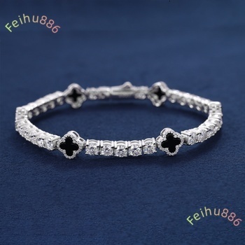 New Design Dropshipping Gift 4mm 925 Sterling Silver VVS Moissanite Diamond Jewelry Agate Tennis Bracelet Clover Fine Bracelet