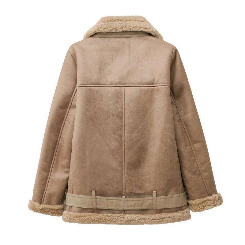 new European and American women's long sleeve standing collar double-sided jacket fur one thick warm coat