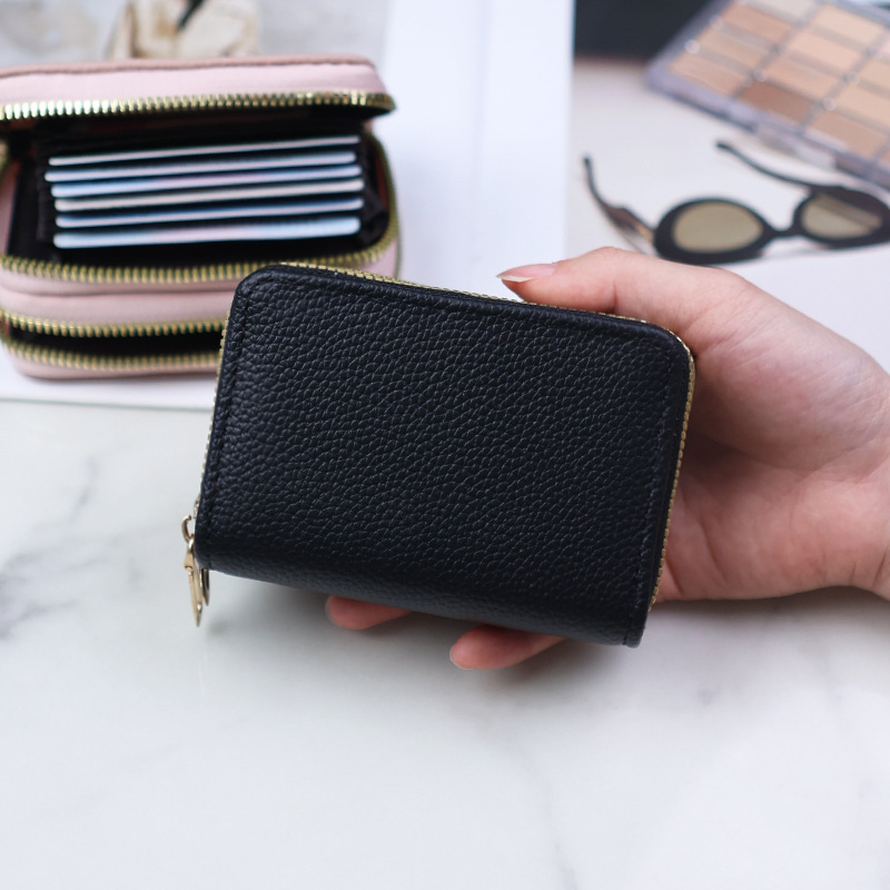 New Double-layer Zipper Accordion Card Holder Solid Color Short Wallet Fashion Simple Women's Money Clip Multifunctional Coin Purse