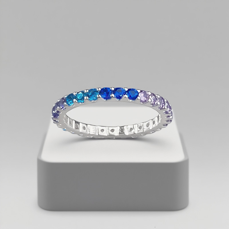 Hui Zhi Wing Jewelry S Silver Colorful Gem Lavender Gradient Color Row Bohemian Style Full mond Strip Ring
